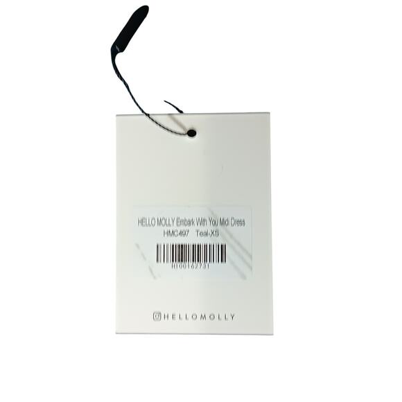 New HELLO MOLLY Embark With You Midi Stretchy Crepe Dress Teal SZ 2 - Picture 13 of 15